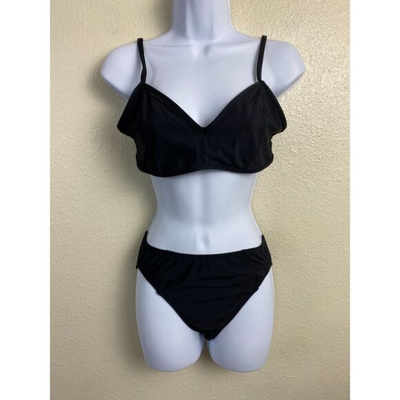 Lisa Curran Swimwear Black Bikini Set Women Size Large Neutral Swimsuit - Picture 1 of 9
